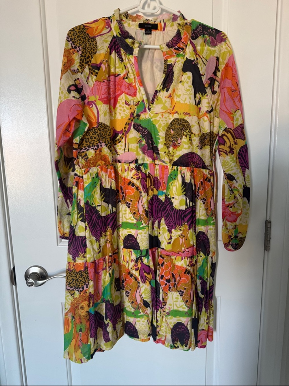 J. Crew Multi-Color Animal Print Tiered Long Sleeve Dress